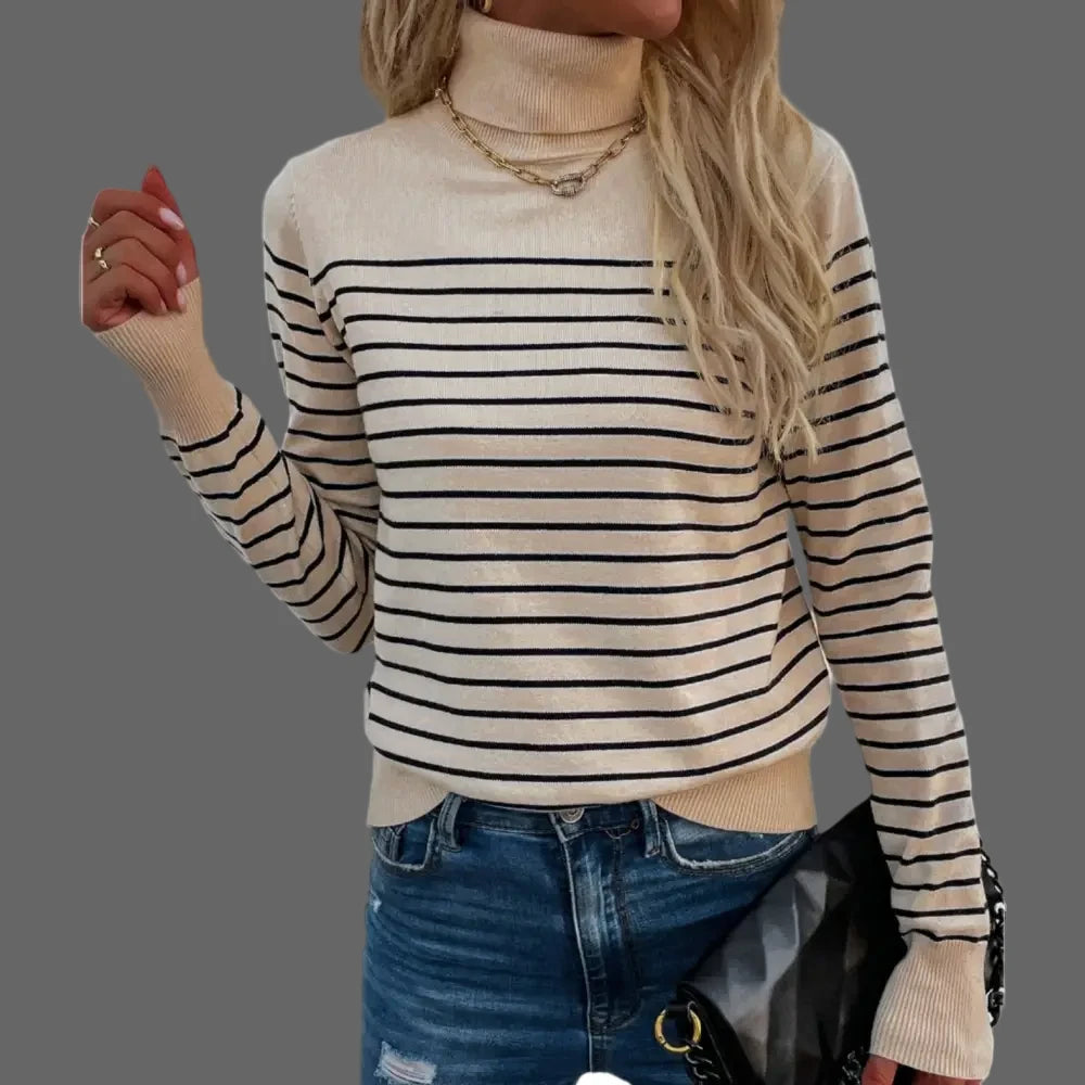 Striped Turtleneck Knitwear Sweater - S / Apricot - Sweaters & Cardigans