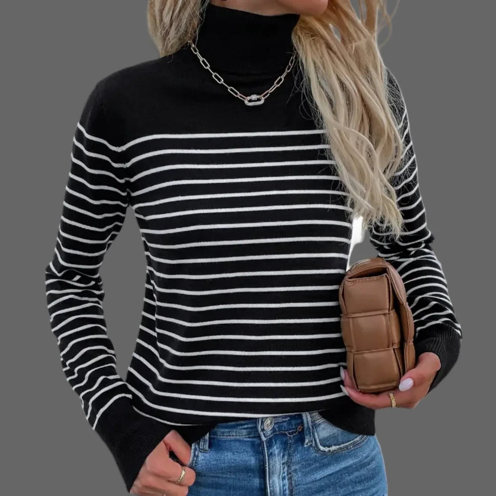 Striped Turtleneck Knitwear Sweater - S / Black - Sweaters & Cardigans