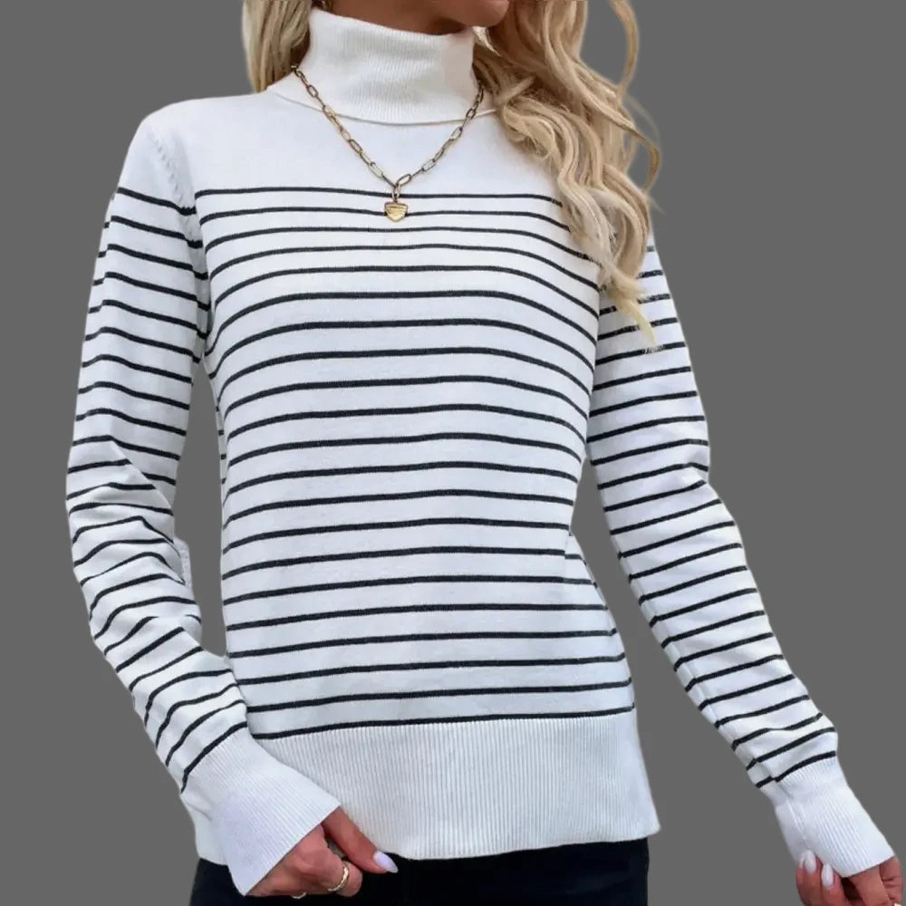Striped Turtleneck Knitwear Sweater - S / White - Sweaters & Cardigans