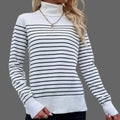 Striped Turtleneck Knitwear Sweater - S / White - Sweaters & Cardigans