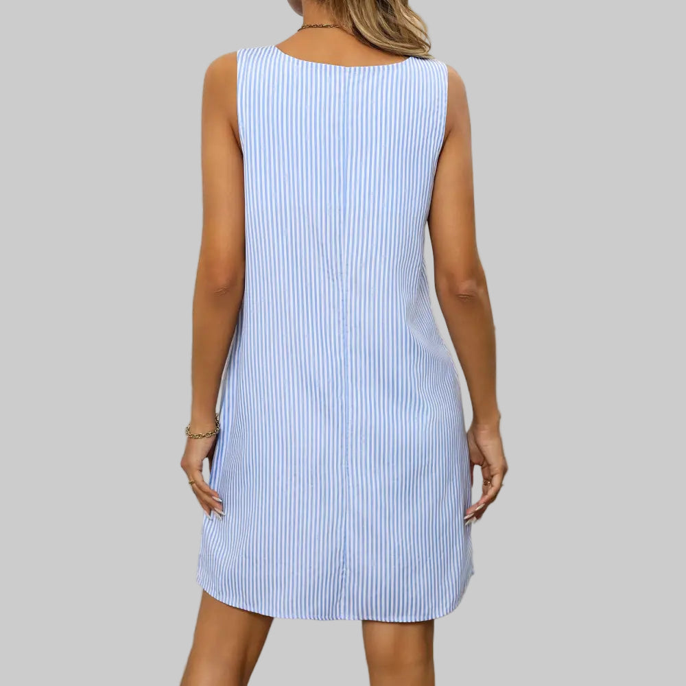 Striped with Pockets Button Strap Dress - Dresses