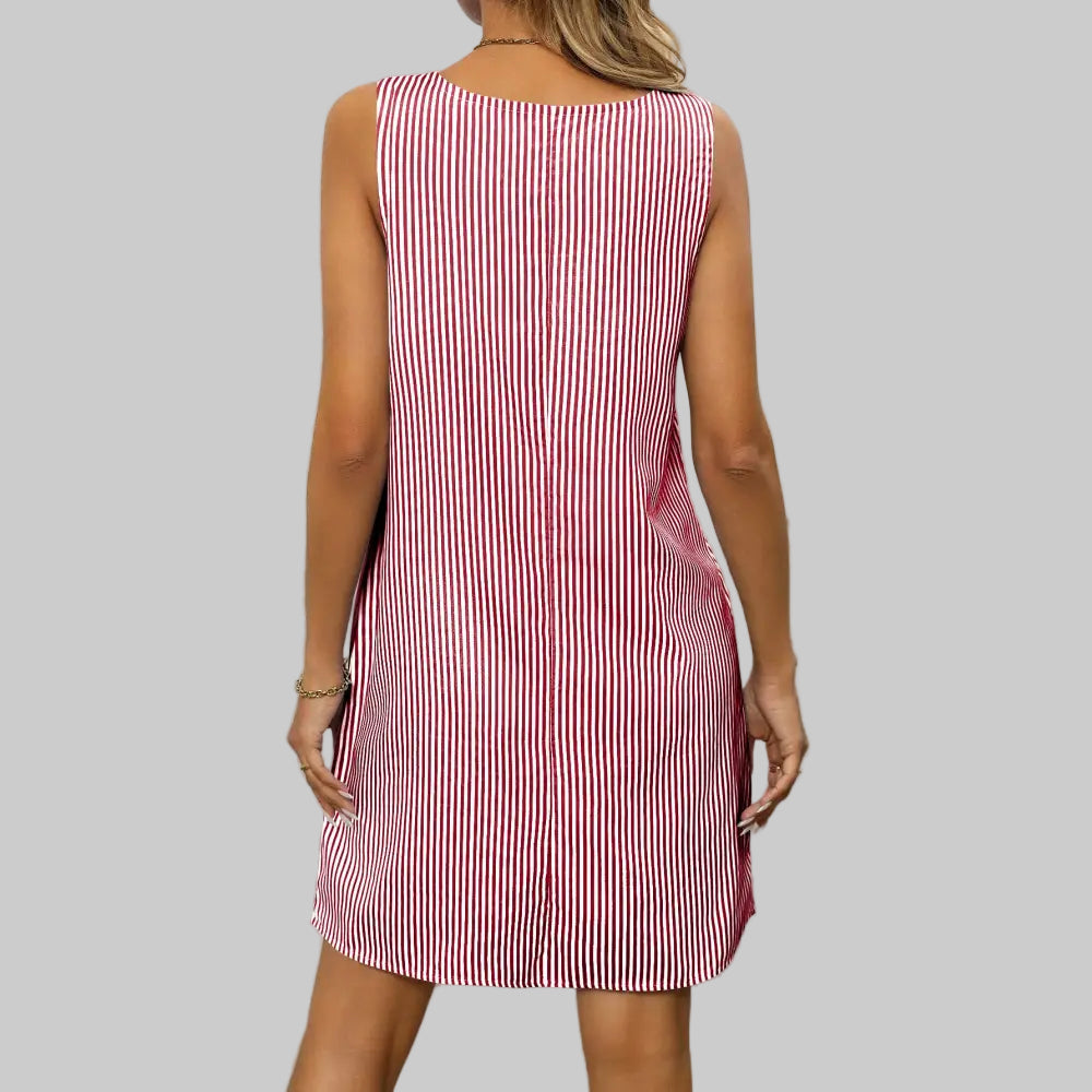 Striped with Pockets Button Strap Dress - Dresses