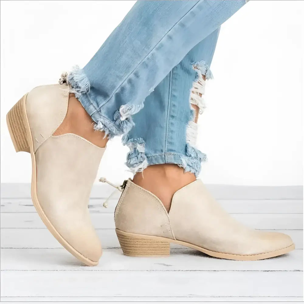 Stylish Pink and Black Suede Ankle Boots with Block Heels - 36 / Ivory - Shoes