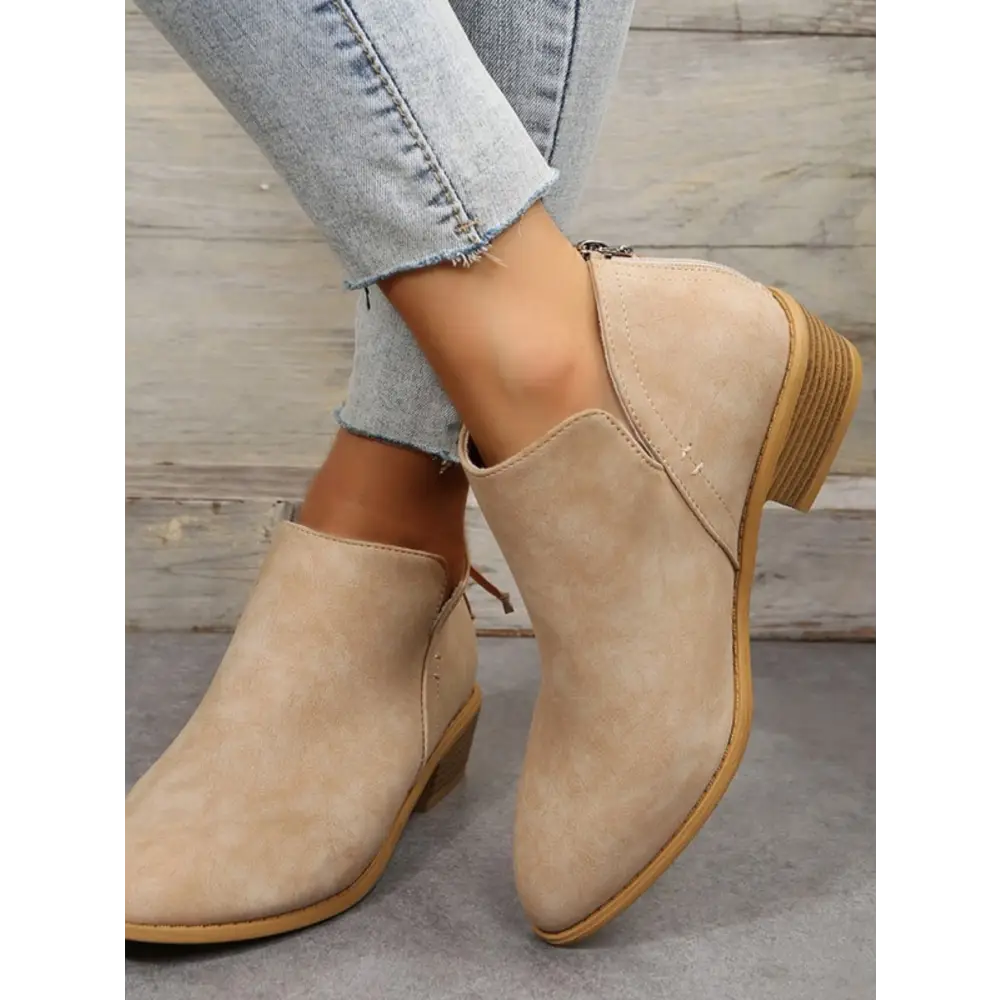 Stylish Pink and Black Suede Ankle Boots with Block Heels - 36 / Khaki - Shoes