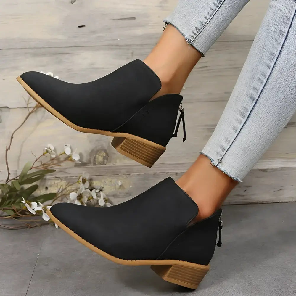 Stylish Pink and Black Suede Ankle Boots with Block Heels - 36 / Shoes