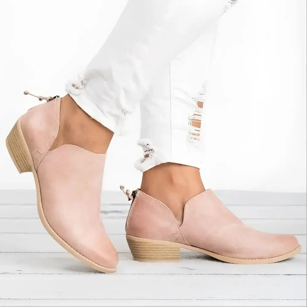 Stylish Pink and Black Suede Ankle Boots with Block Heels - Shoes