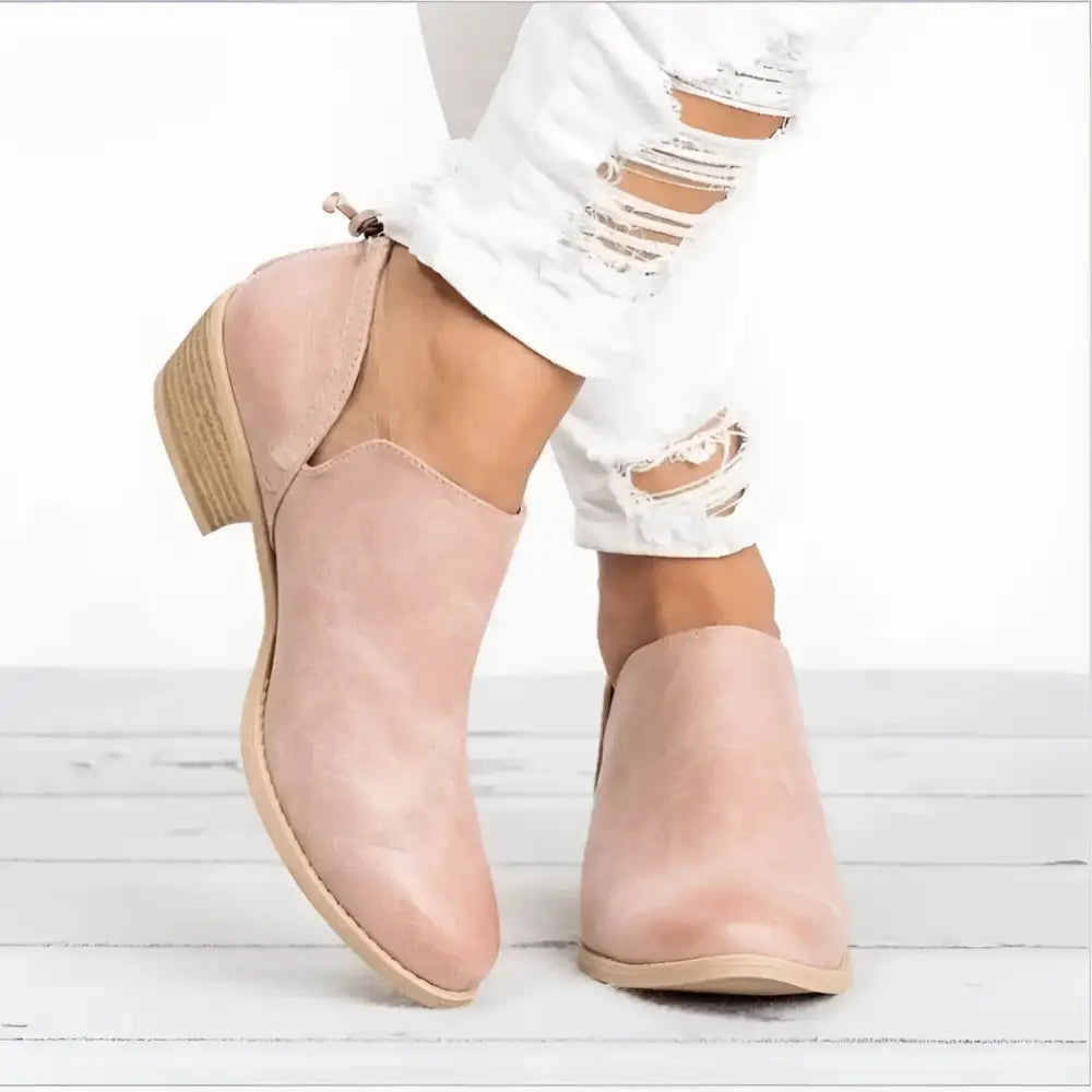 Stylish Pink and Black Suede Ankle Boots with Block Heels - Shoes