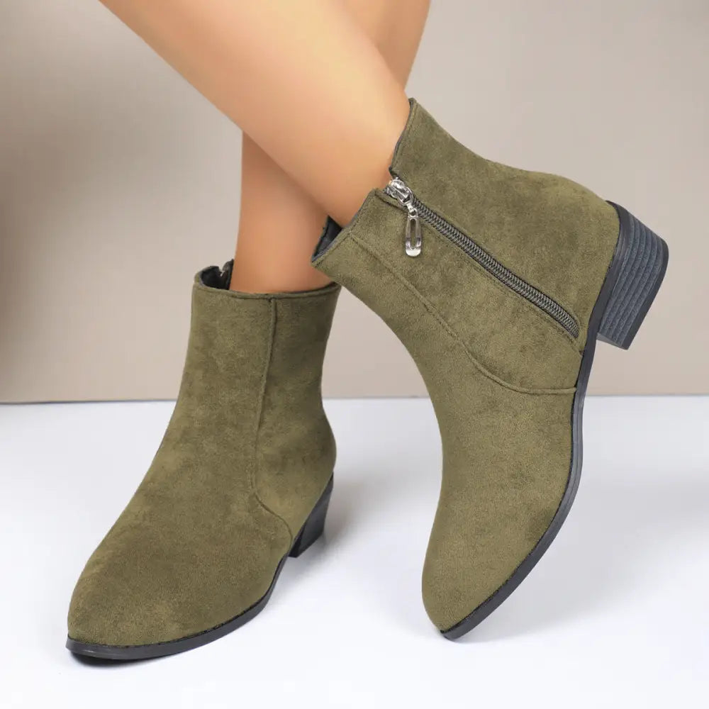 Suede Ankle Boots - 36 / Army Green - Shoes