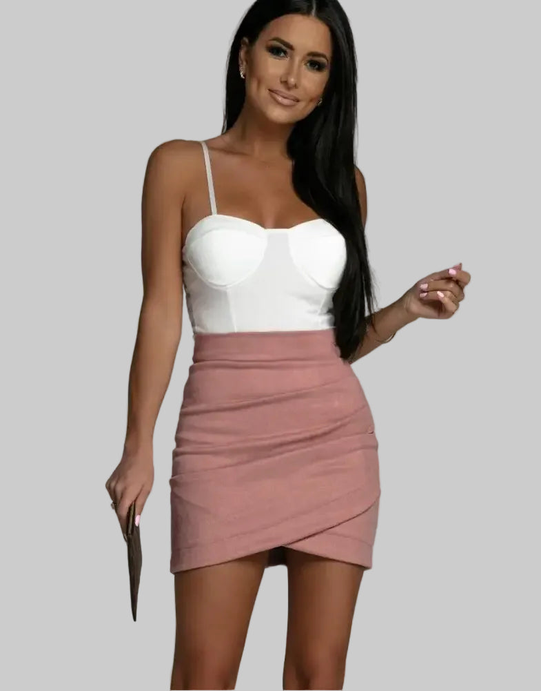 Suede Pleated Criss Cross Asymmetric Skirt - S / Pink - Skirts
