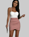 Suede Pleated Criss Cross Asymmetric Skirt - S / Pink - Skirts