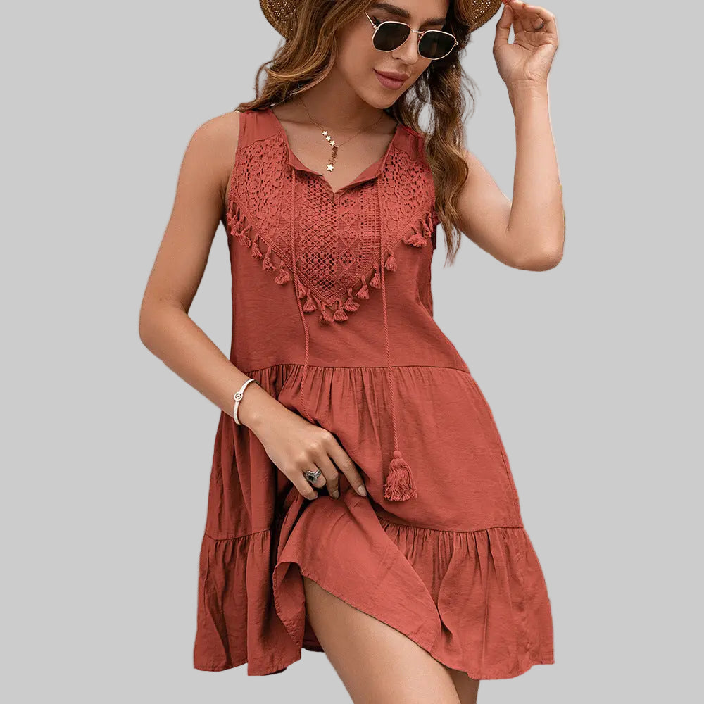 Summer Sexy Tassel Fringe Dress - S / Burgundy - Dresses