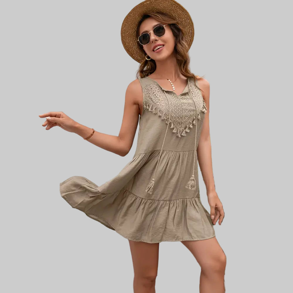 Summer Sexy Tassel Fringe Dress - S / Khaki - Dresses