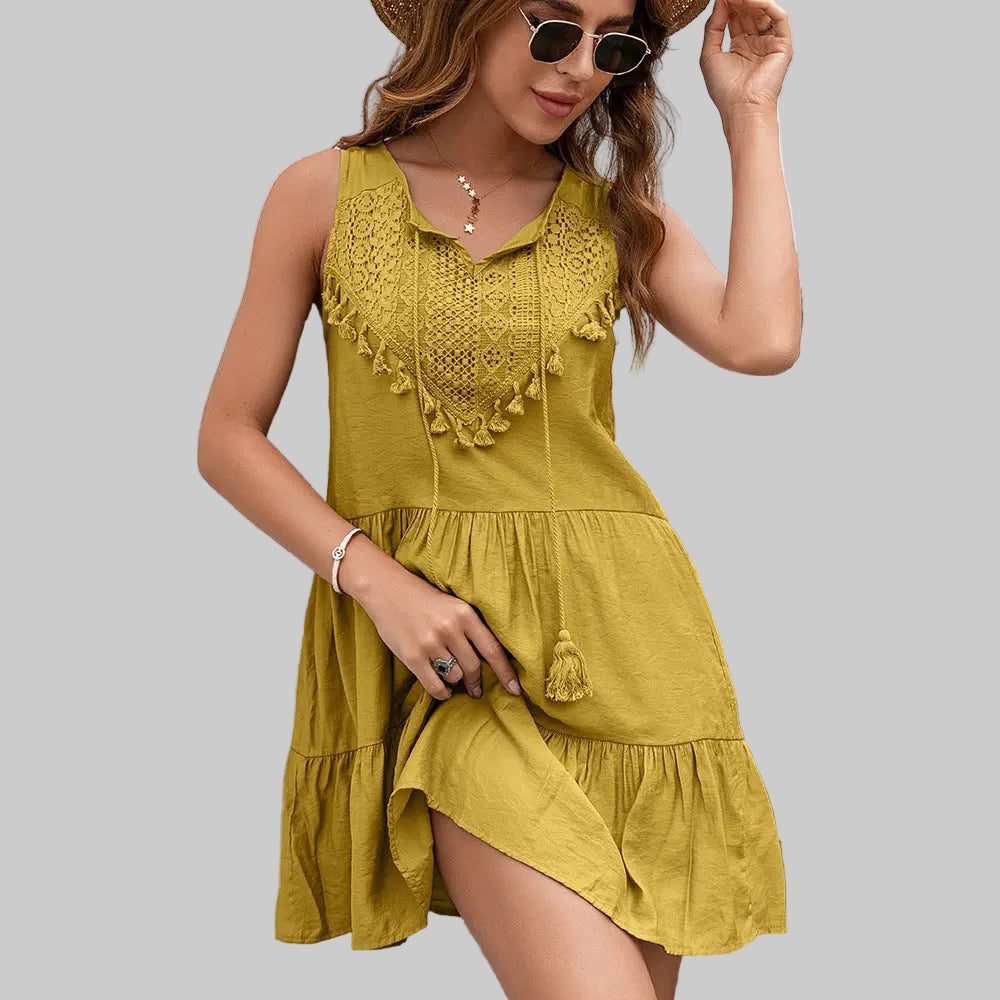 Summer Sexy Tassel Fringe Dress - S / Yellow - Dresses