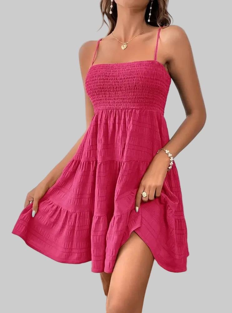 Summer Textured Dress - S / Coral Red - Dresses