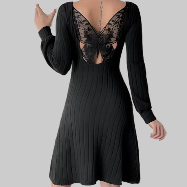 Sunken Stripe Butterfly Back Dress - Dresses