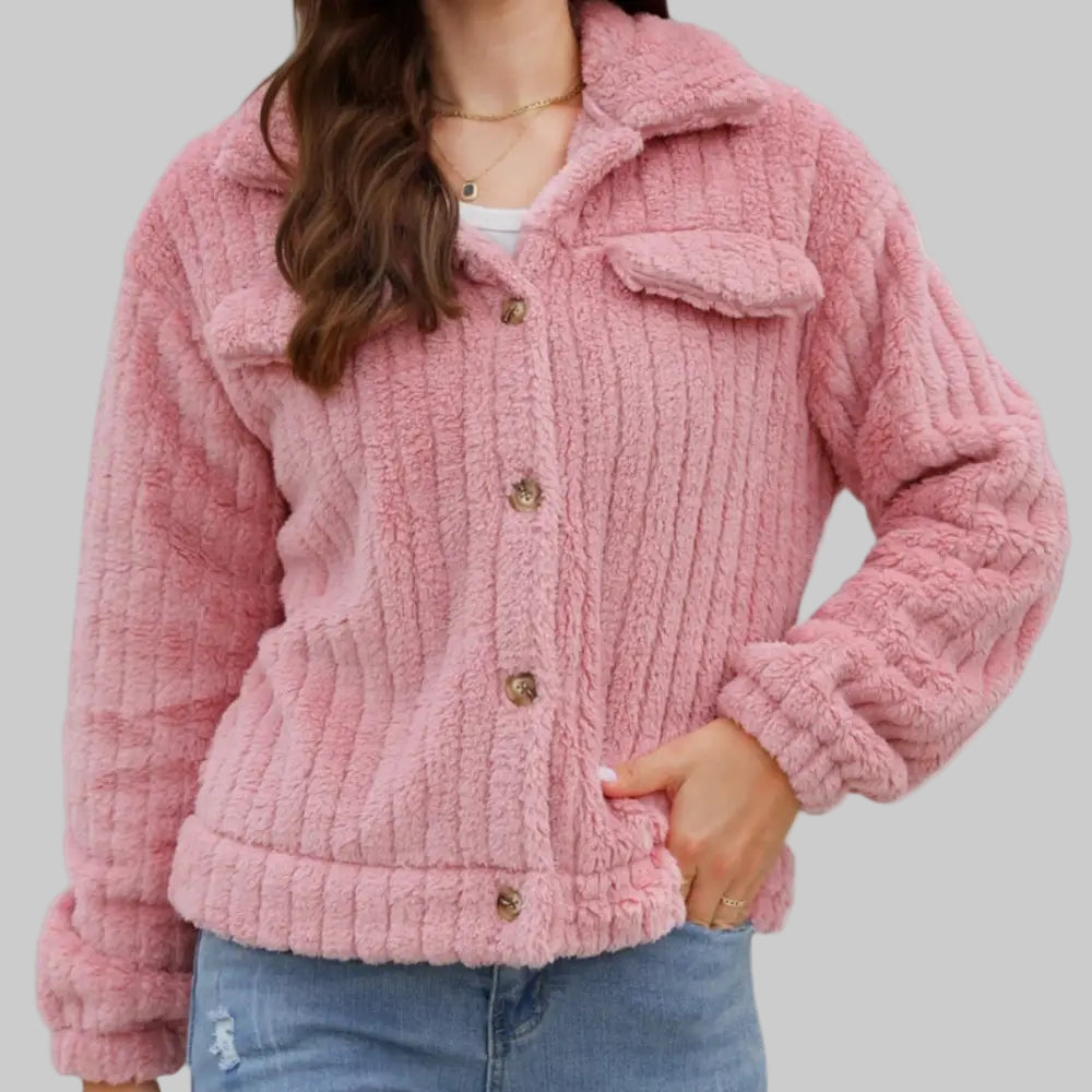 Sunken Stripe Velvet Collared Coat - S / Pink - Outerwear