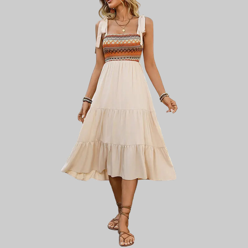 Suspender Swing Stitching Dress - S / Apricot - Dresses