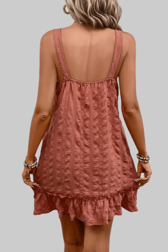 Suspender Texture Pleating Dress - Dresses