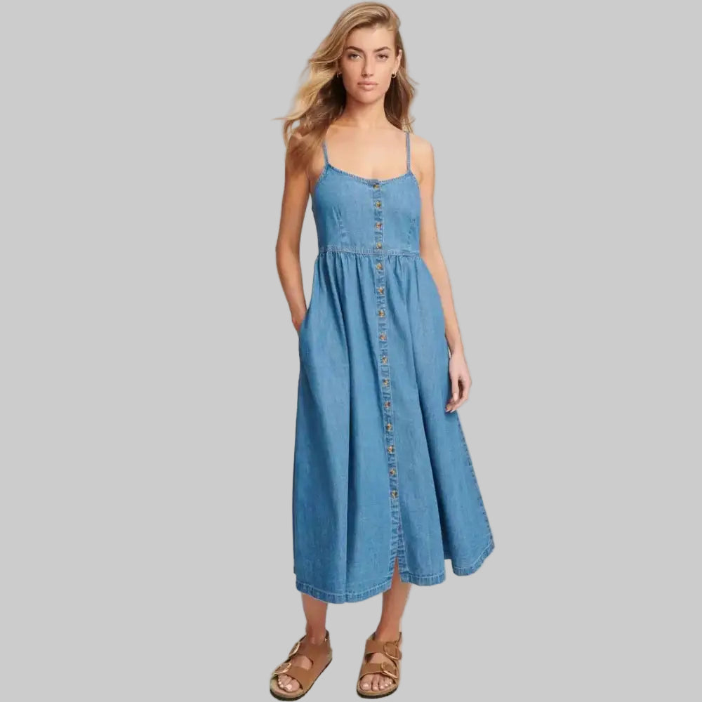 Suspenders Denim Dress - S / Blue - Dresses