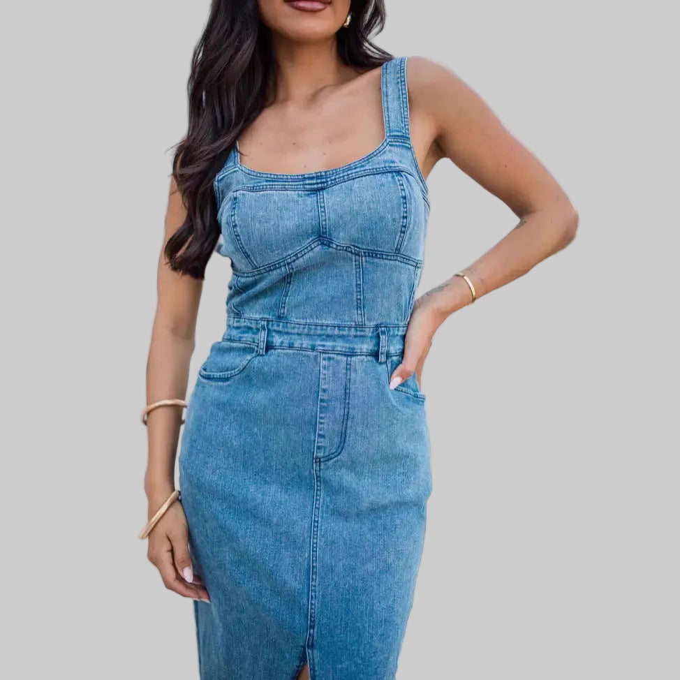 Suspenders Distressed Sexy Denim Dress - Dresses