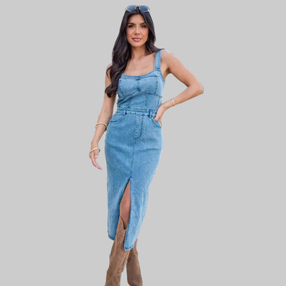 Suspenders Distressed Sexy Denim Dress - S / Blue - Dresses