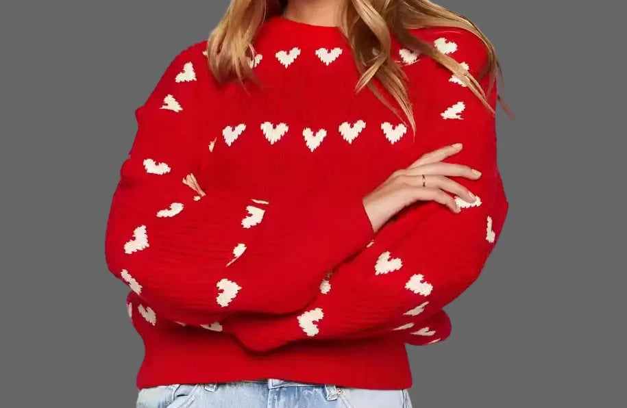 Sweet Cute Love Heart Sweater - S / Red - Sweaters & Cardigans