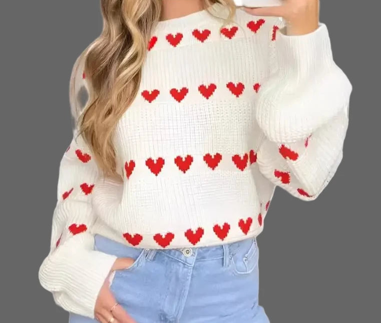 Sweet Cute Love Heart Sweater - S / White - Sweaters & Cardigans