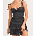 Sweet Lace-up Bow Short Sexy Skirt Set - S / Black - Outfit Sets