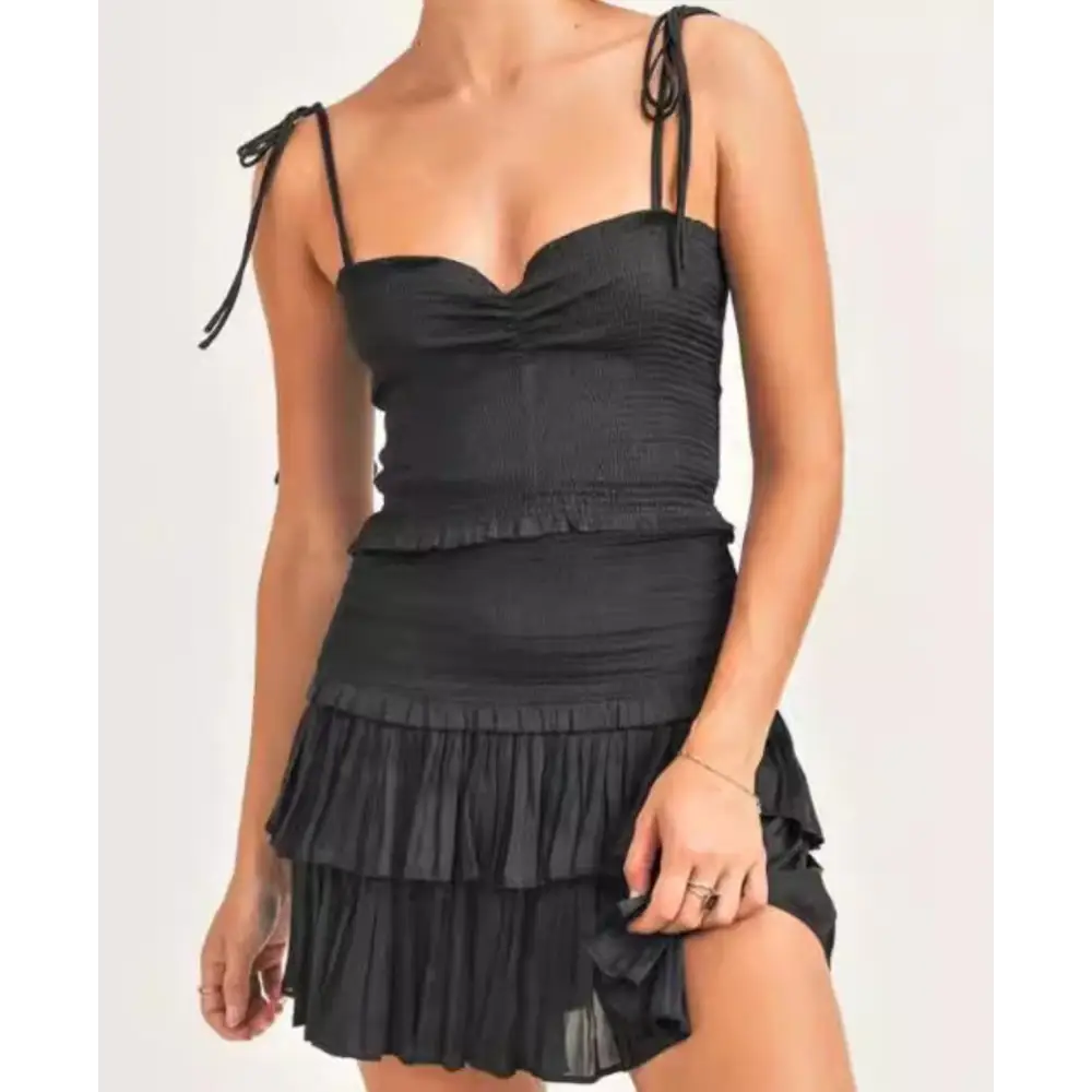 Sweet Lace-up Bow Short Sexy Skirt Set - S / Black - Outfit Sets