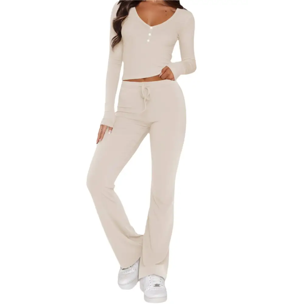 Sweet Spicy Long Sleeved Two-Piece Set - S / Apricot - Outfit Sets