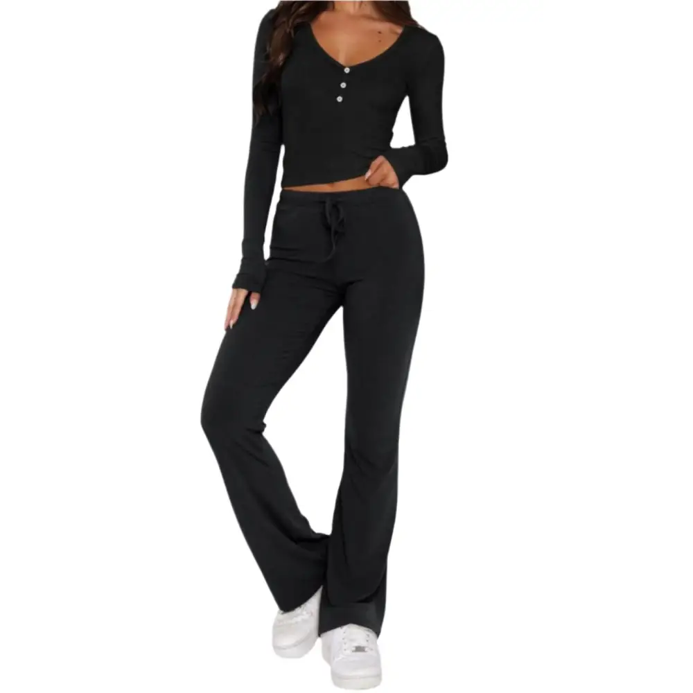Sweet Spicy Long Sleeved Two-Piece Set - S / Black - Outfit Sets