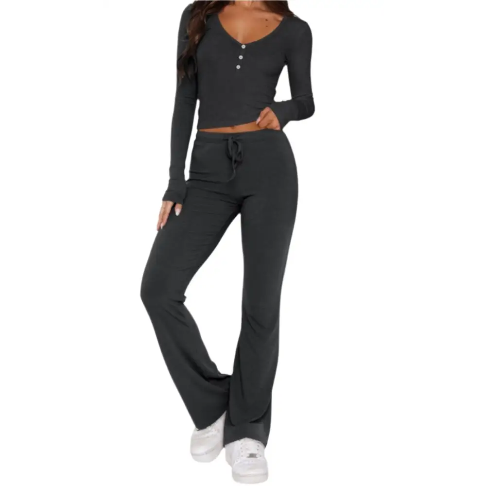 Sweet Spicy Long Sleeved Two-Piece Set - S / Dark Gray - Outfit Sets