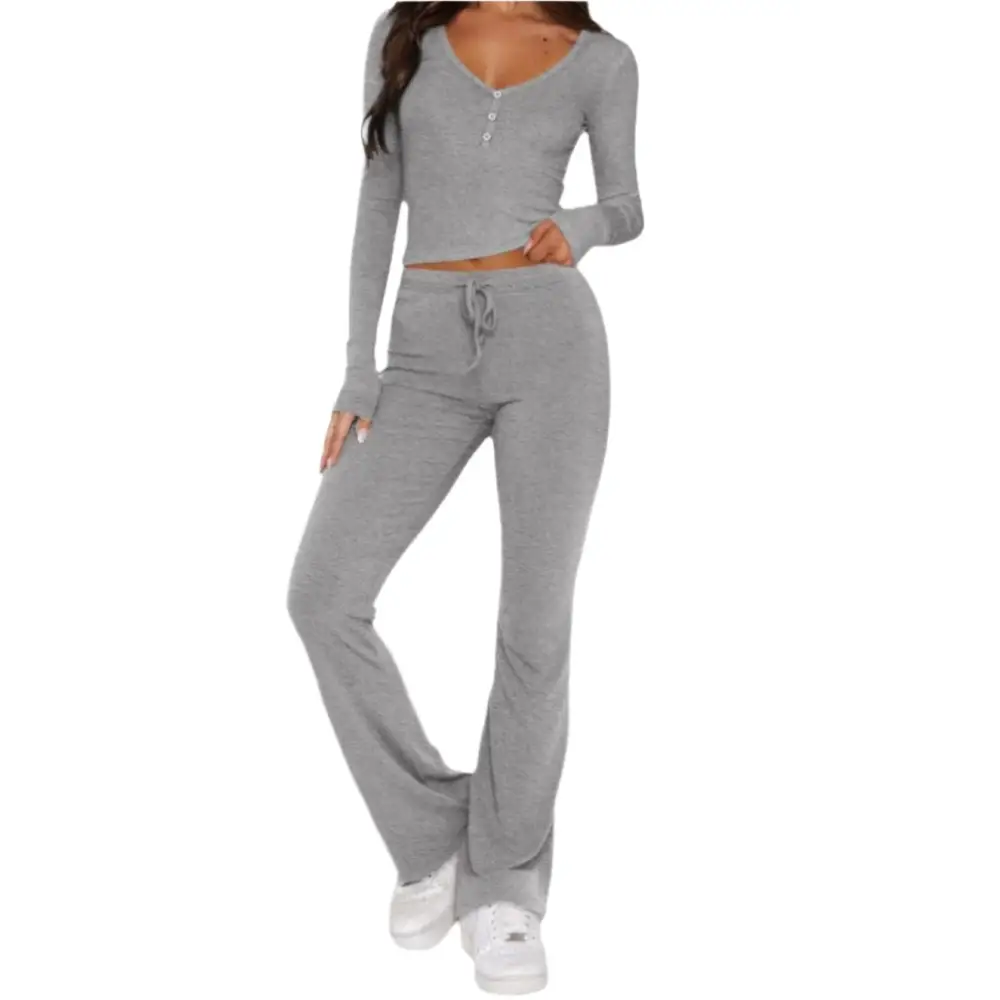 Sweet Spicy Long Sleeved Two-Piece Set - S / Gray - Outfit Sets
