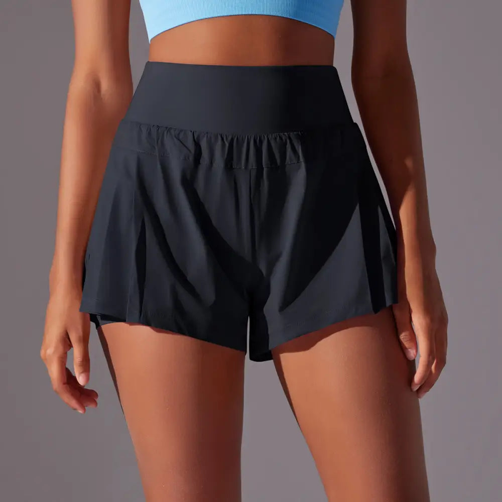 Tennis Waist Tight Slimming Leggings Running Fitness Sports Shorts - S / Black - Activewear