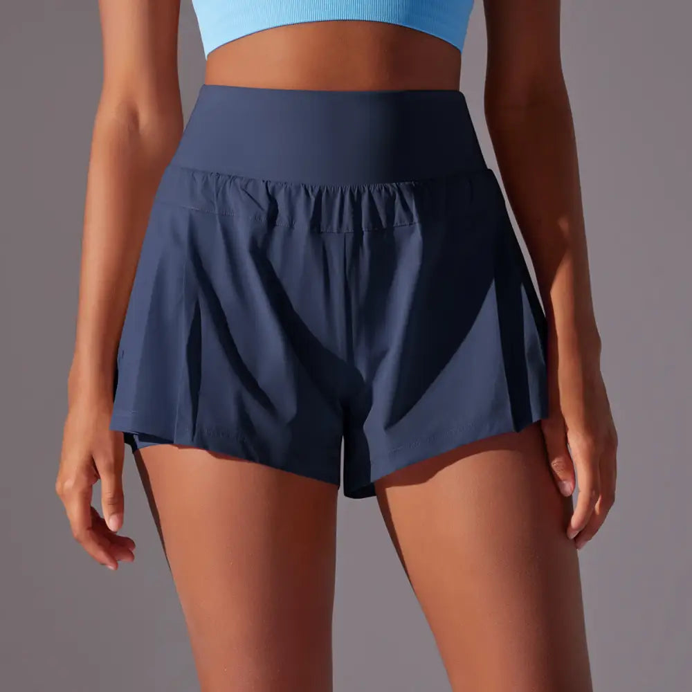 Tennis Waist Tight Slimming Leggings Running Fitness Sports Shorts - S / Navy Blue - Activewear