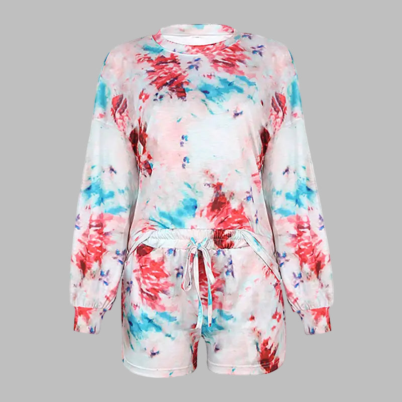 Tie Dye Printed Long Sleeve Casual Loungewear - Sleepwear