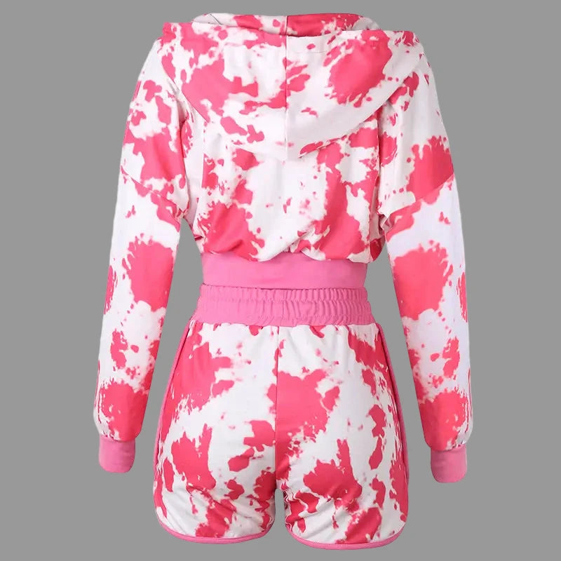 Tie Dye Printed Long Sleeved Loungewear Set - Outfit Sets