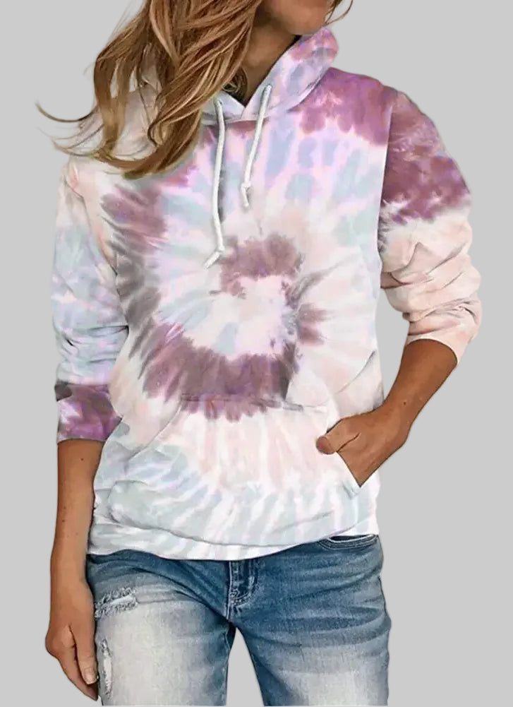Tie Dye Printed Sweatshirt Long Sleeve Hoodie - S / Burgundy - Sweatshirts & Hoodies