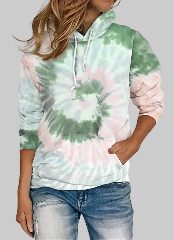 Tie Dye Printed Sweatshirt Long Sleeve Hoodie - S / Green - Sweatshirts & Hoodies