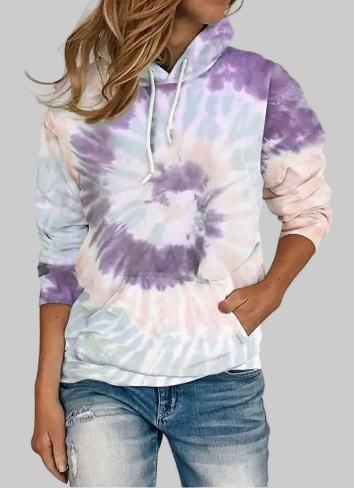 Tie Dye Printed Sweatshirt Long Sleeve Hoodie - S / Purple - Sweatshirts & Hoodies