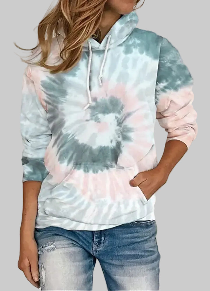 Tie Dye Printed Sweatshirt Long Sleeve Hoodie - S / Turquoise - Sweatshirts & Hoodies