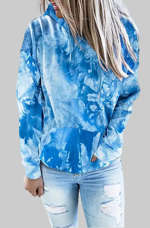 Tie Dyed Printed Hoodie - S / Blue - Sweatshirts & Hoodies