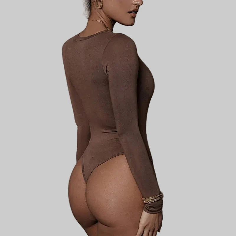 Tight Sexy Long Sleeve V-neck Bodysuit - Bodysuits