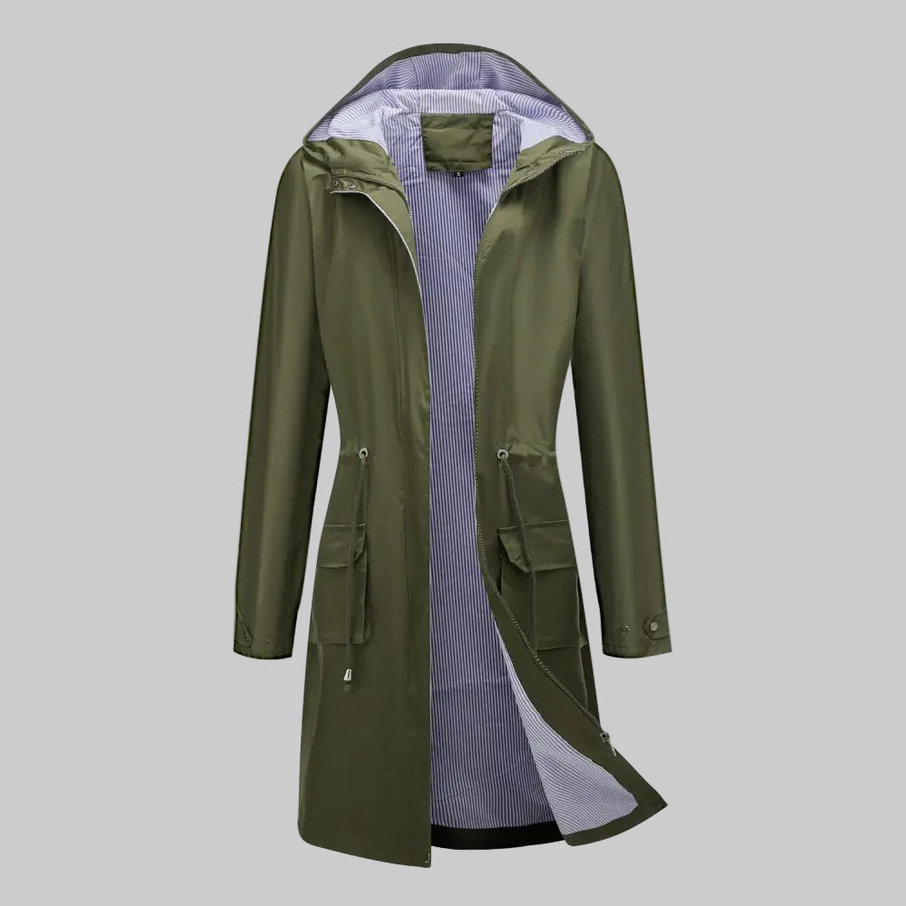 Trench Waterproof Hooded Striped Lining Coat - S / Army Green - Outerwear