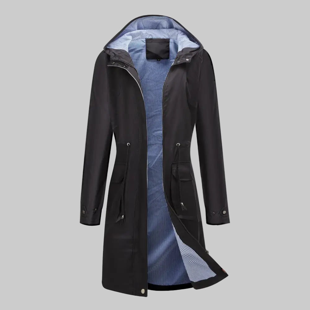 Trench Waterproof Hooded Striped Lining Coat - S / Black - Outerwear