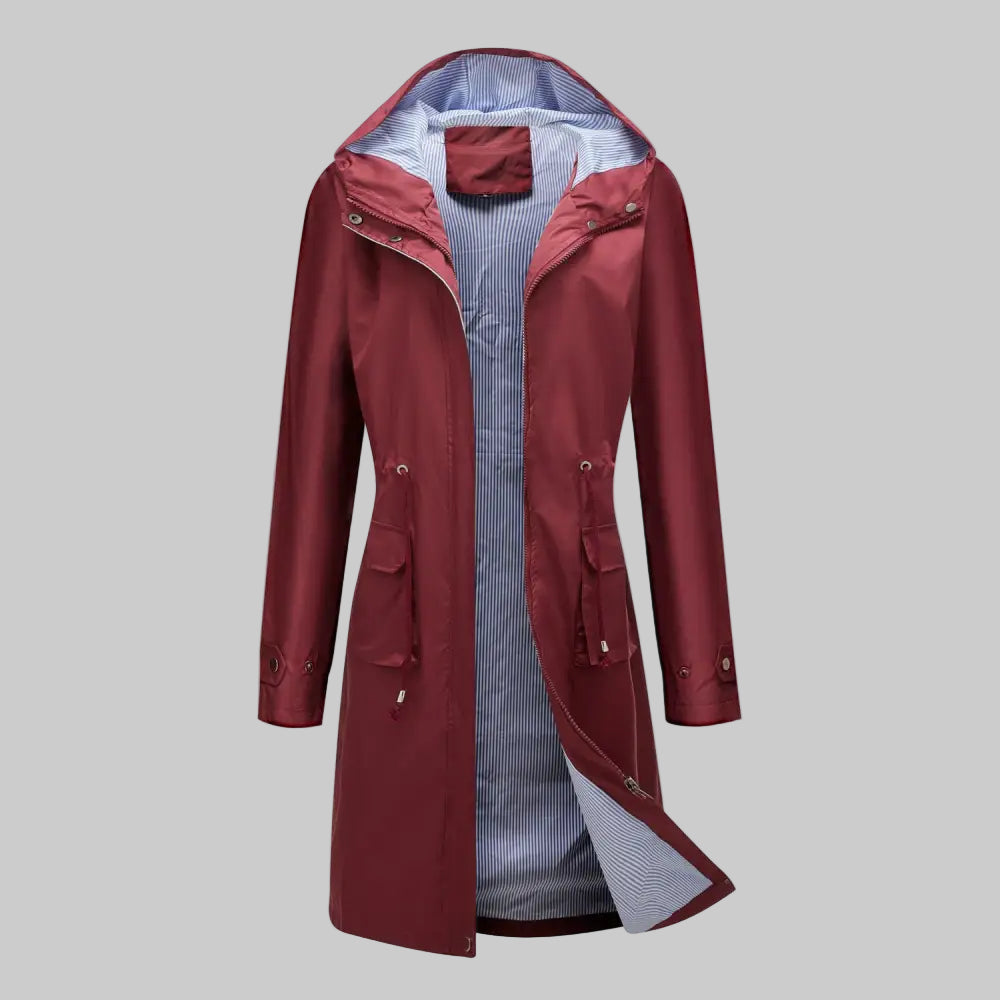 Trench Waterproof Hooded Striped Lining Coat - S / Burgundy - Outerwear