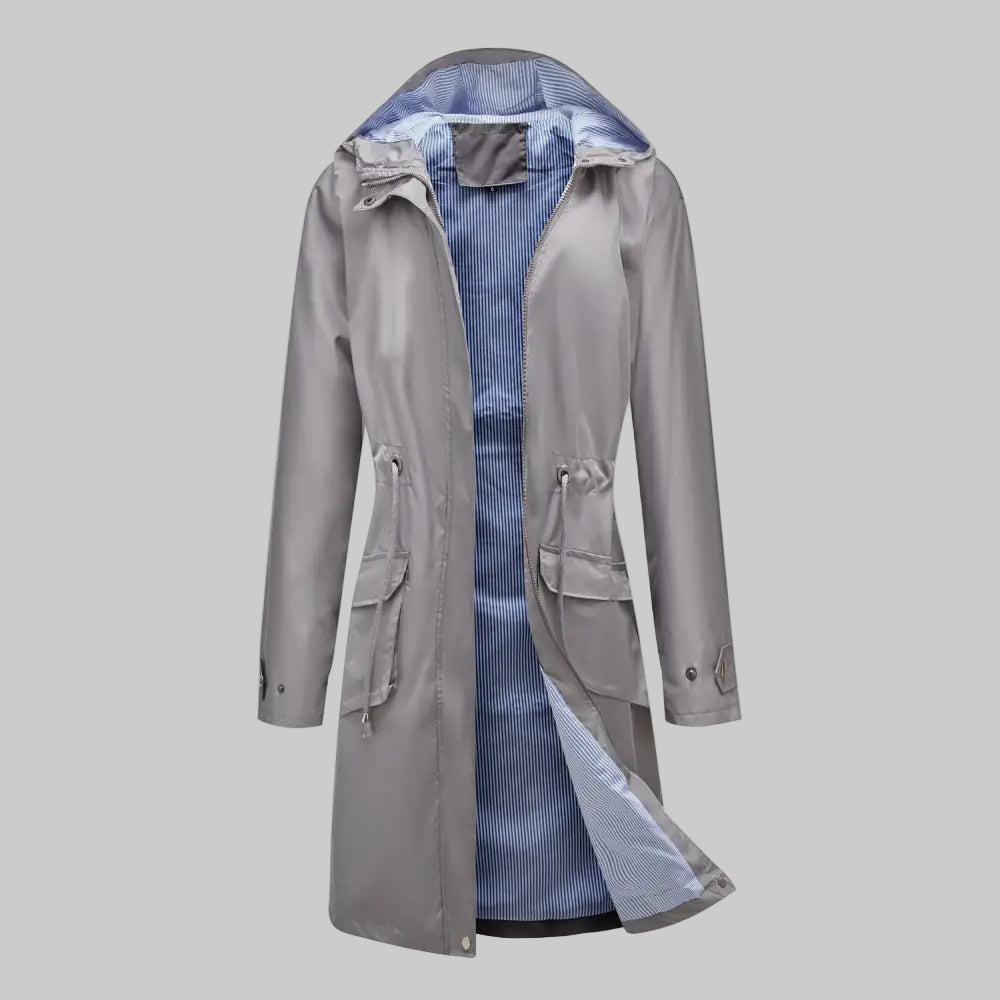 Trench Waterproof Hooded Striped Lining Coat - S / Gray - Outerwear