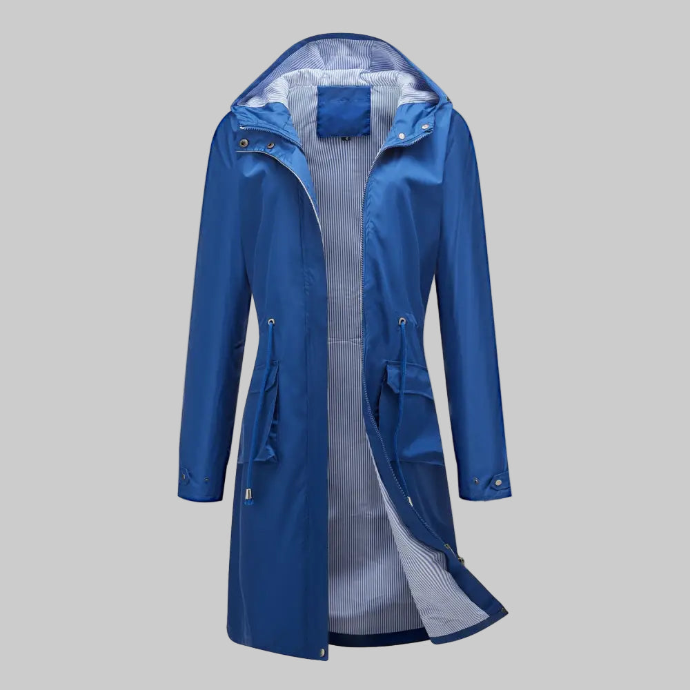 Trench Waterproof Hooded Striped Lining Coat - S / Navy Blue - Outerwear