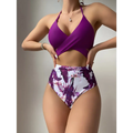 Triangle Crisscross Printing Bikini - S / Purple - Bikinis