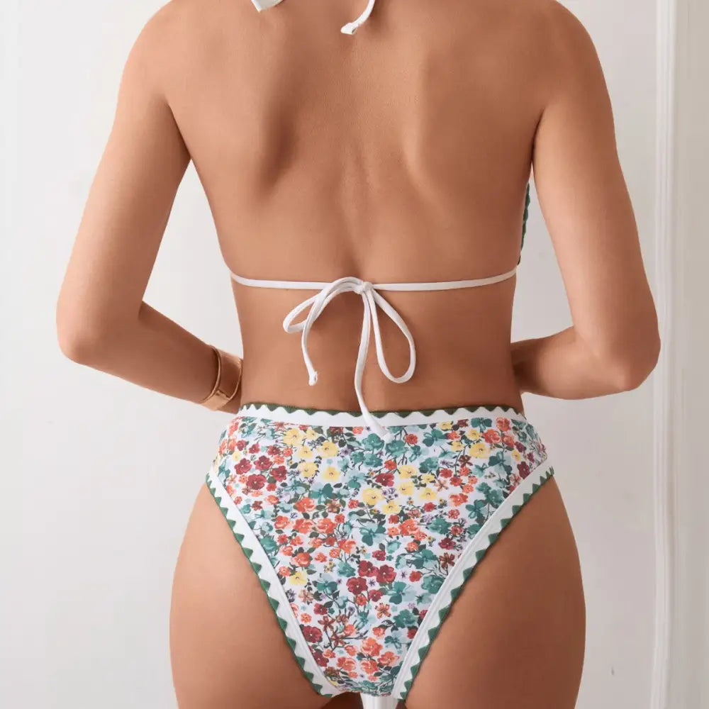 Triangle Seaside Beach Bikini - S / Green Floral - Bikinis